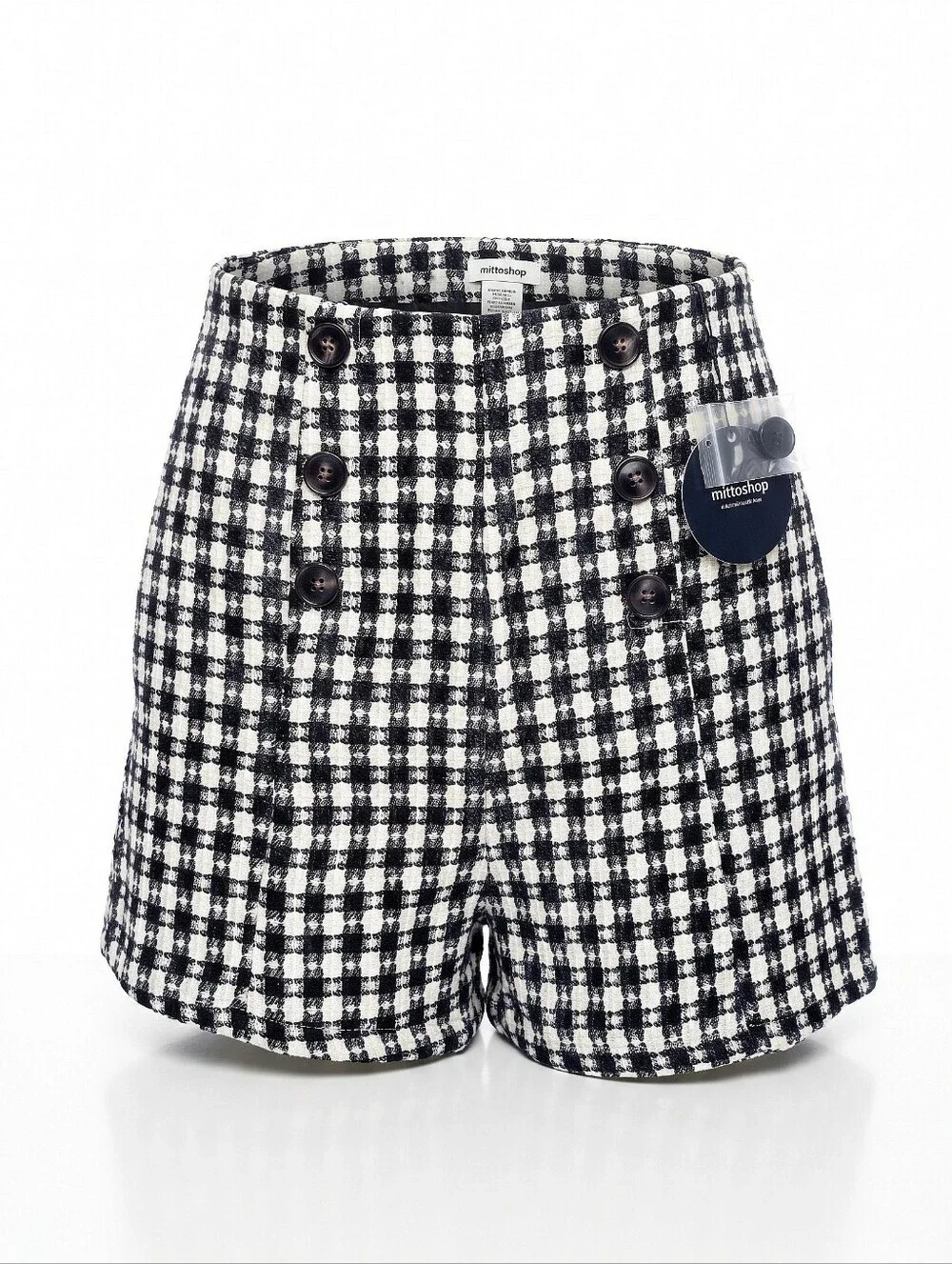 NWT! Mittoshop Black & White Tweed High-Waist Shorts